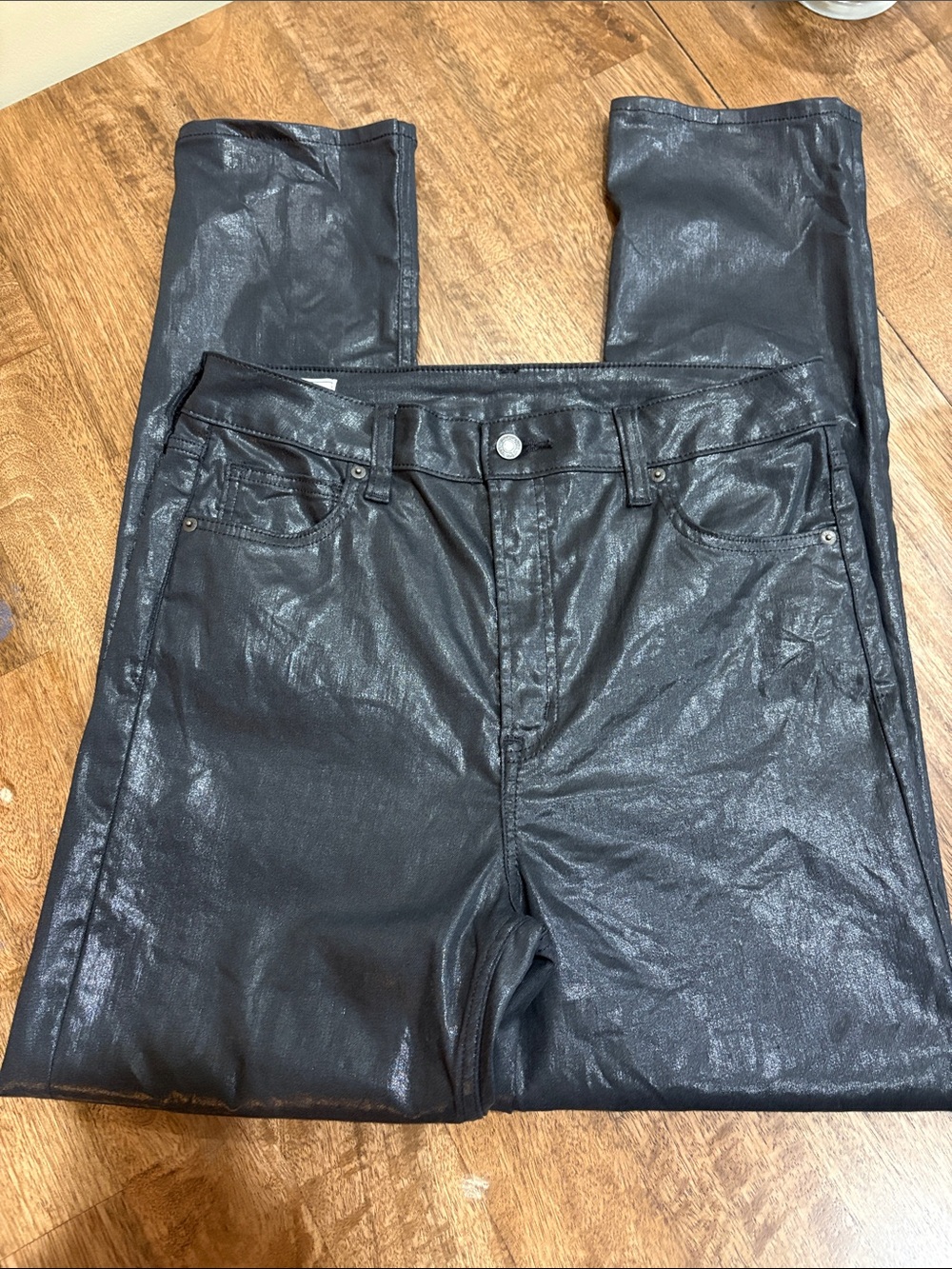Gap Vintage Slim Sky High Shiny Foil Black Jeans 32/ 14 Tall